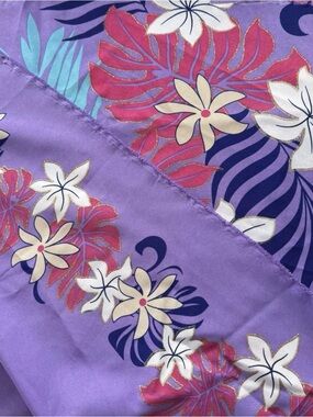 Vintage Floral Fabric Silky Purple Tropical Polyester Fabric Metallic 44"L x 58"